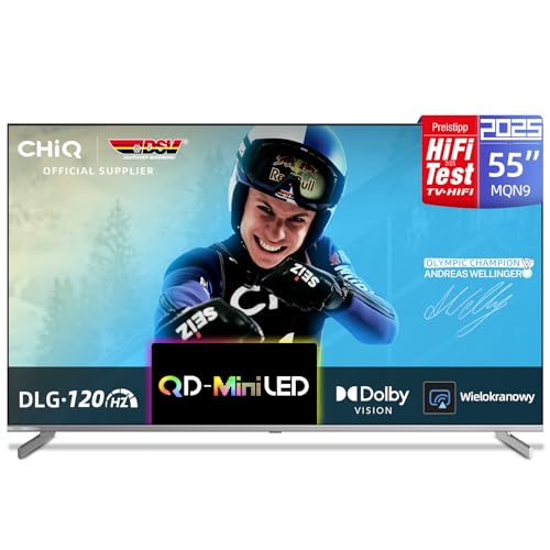 CHIQ M55QN9G 55 Zoll (139 cm) 4K Mini QLED Smart TV,Google TV 5.0,60Hz MEMC&Local Dimming,Dolby Vision&Atmos,DLG 120Hz (Software-Enhanced), HDR10,Google Assistant & Chromecast,Schwarz,2025 von CHIQ