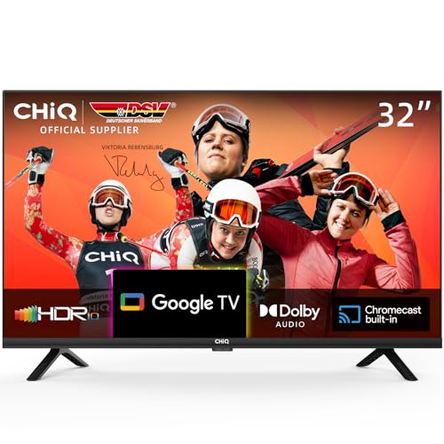 CHIQ TV L32H7G,32 Zoll Fernseher, Smart TV,Google TV, Google Assistent,HDR,Google Play, Chromecast eingebaut, Dolby Audio,Triple-Tuner(DVB-T2/S2/C), Bluetooth,WiFi/HDMI/USB/CI+ von CHIQ
