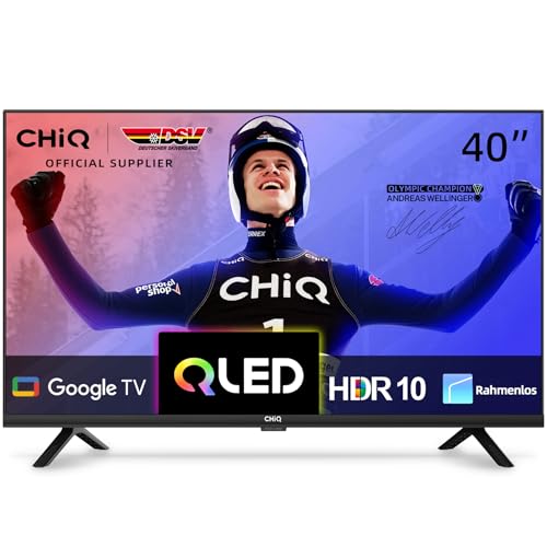 CHIQ TV 40 Zoll QLED Google TV, HDR10, WLAN, Google Play, Rahmenloses Design, Dolby Audio, Chromecast, DBX-tv, Triple Tuner(DVB-T2/C/S2), Hotel Mode von CHIQ