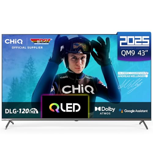 CHIQ U43QM9G Fernseher 43 Zoll (108 cm), 4K UHD, QLED, HDR10, DLG 120Hz, MEMC, Google TV, Dolby Audio, DBX-TV, Triple Tuner, WLAN, 2.4G/5G, Google Assistant, Schwarz, 2025 von CHIQ