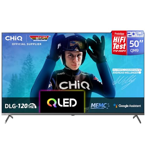 CHIQ U50QM9G 50 Zoll (126 cm) Fernseher, 4K QLED, Google TV, DLG 120Hz, MEMC, Dolby Audio, Triple Tuner, WLAN 5G, Google Assistant, Schwarz, 2025 von CHIQ