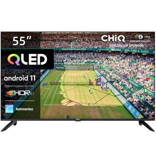 CHIQ U55QG7V 55-Zoll-Smart-TV-Gerät, QLED-Display, UHD, Dolby Vision HDR10, 1,07 Mrd. Farben, Works with Alexa, Google Assistant, BT5.0, HDMI2.0, USB2.0, Modell 2023 Schwarz von CHIQ