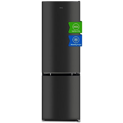 CHIQ FBM260L Freistehender Kühlschrank mit Gefrierfach 260L | Kühl-Gefrierkombination, Low-frost, Frischhalteboxen groß| 176 x 54 x 55 cm (HxBxT) | Dunkler Edelstahl Look von CHIQ