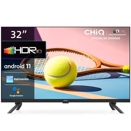 CHiQ Fernseher,32 Zoll, 720p, Smart TV,Android11,HDR,WiFi,Bluetooth,Google Assistant,Chromecast,Netflix,Prime Video,YouTube,Triple Tuner(DVB-T2/T/C/S2),HDMI/USB,Dolby Audio, Schwarz von CHIQ