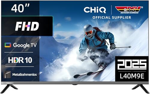 CHIQ L40M9E 40 Zoll (100 cm) Fernseher Smart TV, FHD, HDR10, Google TV, Google Assistant, TripleTuner DVB-C/T/T2/S/S2, Dolby Audio,DBX-tv, Chromecast Built-in, HDMl, USB,Metallfreies Design,Schwarz von CHIQ