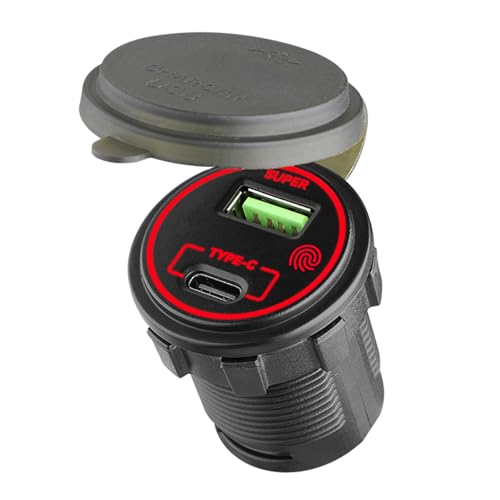 Schnellladeadapter 66W USB Typ C und USB Doppelanschluss mit Funktionen für Auto Motorrad Boot Schwarz von CHIZISX
