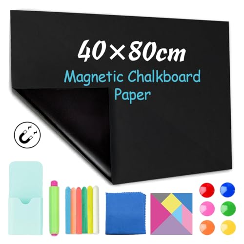 CHMMY Tafelfolie Magnetisch Selbstklebend, 40 * 80cm Magnetfolie Selbstklebend Schwarz, Abwischbar Kreidefolie, Magnettafel Folie Kinder Wand für Haus Büro Schule Kühlschrank Kinderzimmer von CHMMY