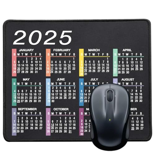 Mauspad mit rutschfester Gummiunterseite, wasserdichtes Computer-Mauspad mit genähten Kanten, Mauspads für Computer, Laptop, Gaming, Büro & Zuhause, 24,1 x 19,8 cm (Kalender 2025 Jet Black) von CHMYHY