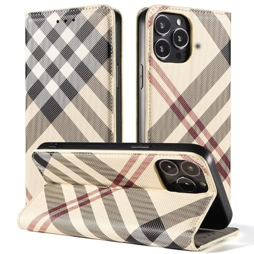 CHNZUX Brieftaschen-Hülle Für iPhone 14/14 Pro/14 Pro Max/14 Plus Card Holder Folio Flip Cover Mit Verdeckter Klammern Shockproof Anti-Scratch Cover Anti-Fingerprint Case (Khaki,14 Pro Max 6.7) von CHNZUX