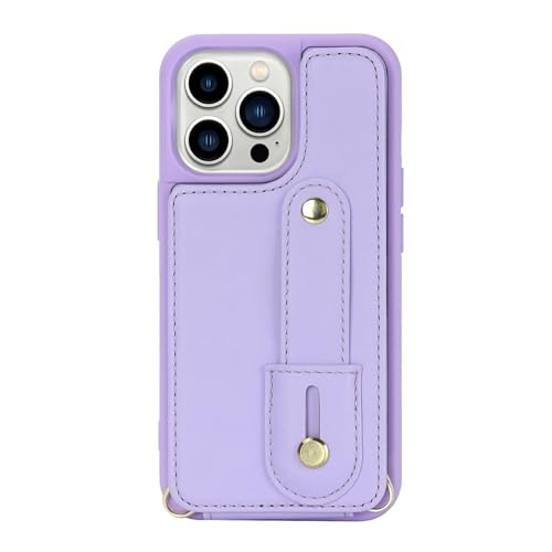 CHNZUX Hülle Für iPhone 15/15 Pro/15 Plus/15 Pro Max PU Leder Mobiltelefon Tasche Anti-fingerabdruck Case Geldbörse Kartenfach Hülle Magnetverschluss Handytasche (Purple,15 Pro) von CHNZUX