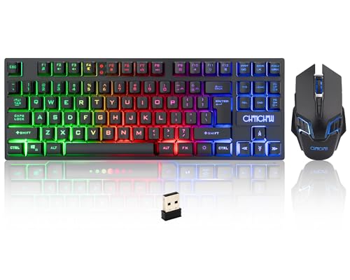 CHONCHOW Kabellose Gaming-Tastatur und Maus-Kombination, wiederaufladbare 87-Tasten-LED-Tastatur, Hintergrundbeleuchtung, kabellose Gaming-Maus und Tastatur für Xbox PS4 PS4 PC Laptop CHONCHOW Kabellose Gaming-Tastatur und Maus-Kombination, wiederaufladbare 87-Tasten-LED-Tastatur, Hintergrundbeleuchtung, kabellose Gaming-Maus und Tastatur für Xbox PS4 PS4 PC Laptop von CHONCHOW