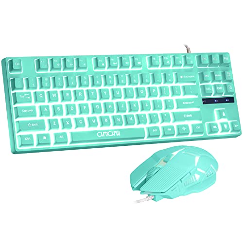 Chocnhow Gaming-Tastatur und Maus, blaue Tastatur mit weißer Hintergrundbeleuchtung, beleuchtete farbige Tastatur für Laptop/PC/PS4/Xbox-Spiel oder Arbeit (kabelgebunden, 87 Tasten) von CHONCHOW