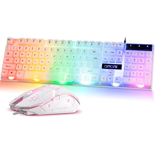 RGB-Gaming-Tastatur und Maus, CHONCHOW, LED-Hintergrundbeleuchtung, kabelgebunden, Gaming-Tastatur und Maus, mechanisches Gefühl, kompatibel mit PC, Resberry Pi iMac (weiß) von CHONCHOW