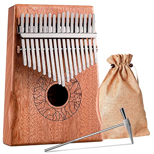 Kalimba 17 SchlüSsel Kalimba Instrument Daumenklavier mit Songbook Kordelzugbeutel Stimmhammer Reinigungstuch Tonabkleber für Erwachsene Musikliebhaber,Originalholzfarbe von CHONOVO