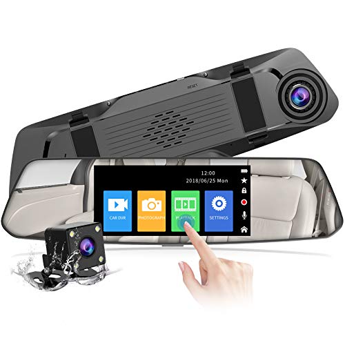 【2023 Version】 CHORTAU Spiegel Dashcam 4,8 Zoll Touch Screen Full HD 1080P, Weitwinkel Frontkamera und wasserdichte Rückfahrkamera, Auto Kamera mit Notrufaufzeichnung, Reverse Monitor System von CHORTAU