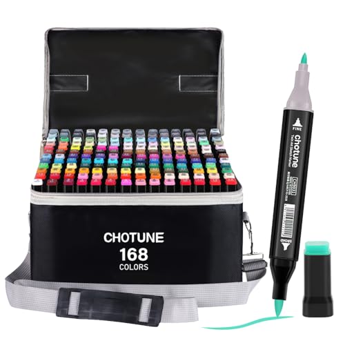 CHOTUNE Markierungsstift,168 Farben Alkoholmarker,neuestes Modell von Markern mit feiner Spitze und Pinselspitze mit Sockel und Tragetasche,geeignet für Comics, Anime-Illustrationen oder Kalligraphie CHOTUNE Markierungsstift,168 Farben Alkoholmarker,neuestes Modell von Markern mit feiner Spitze und Pinselspitze mit Sockel und Tragetasche,geeignet für Comics, Anime-Illustrationen oder Kalligraphie von CHOTUNE