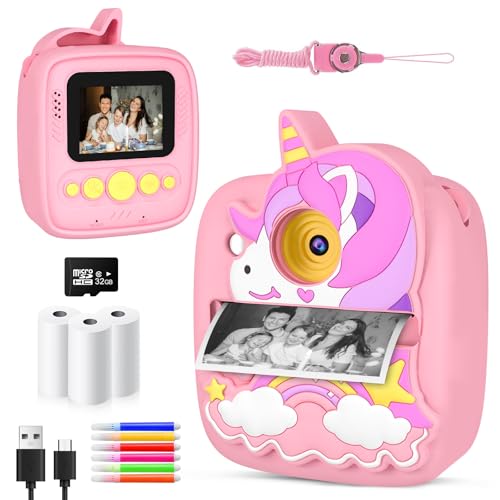 Sofortbildkamera Kinder,Kinderkamera mit 48MP &1080P mit 32GB TF Karte und Druckpapier, Kinder Kamera Geschenk für Mädchen 3-12 Jahre von CHRERNA