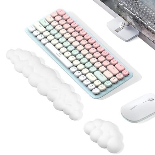 Handballenauflage Tastatur Maus Set White Cloud Tastatur-Handgelenkauflage Weiche Gedächtnisschaum Handauflage Tastatur Maus mit Rutschfeste Unterlage Ergonomisches Handgelenkauflage von CHRI
