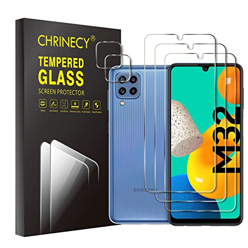 [5 Stück] 3 Stück Schutzfolie für Samsung Galaxy M32 4G/M22 Schutzfolie + 2 Stück Kamera Displayschutzfolie, 9H Härte, Anti-Kratz, HD-Klar, Blasenfrei, Anti-Öl, Ultrabeständig von CHRINECY