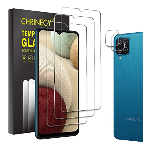 [5 Stück] 3 Stück Temperglas Schutzfolie für Samsung Galaxy A12/Galaxy A42 + 2 Stück Kamera Displayschutzfolie, 9H Härte, Anti-Kratz, HD-Klar, Blasenfrei von CHRINECY