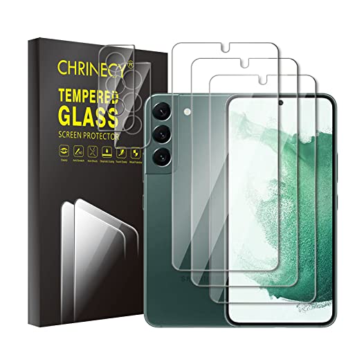 [5 Stück] 3 Stück Temperglas Schutzfolie für Samsung Galaxy S22 Plus 5G + 2 Stück Kamera Displayschutzfolie, Anti-Öl, Anti- Kratzer, Bläschenfrei, 9H Härte, HD-Klar von CHRINECY