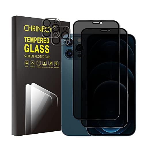 CHRINECY [2+2 Stück] Sichtschutz Schutzfolie Kompatibel mit iPhone 12 Pro Max Schutzglas und Kameraschutz, Anti-Spy Schutzglas, Sichtschutzfolie Panzerglasfolie, [9H Härte] [Kratzfest] von CHRINECY