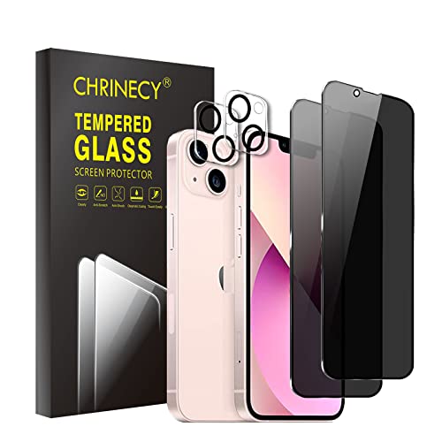 CHRINECY [2+2 Stück] Sichtschutz Schutzfolie Kompatibel mit iPhone 13 mini 5,4 Zoll und Kameraschutz, Anti-Spy Schutzglas, Sichtschutzfolie Panzerglasfolie, [9H Härte] [Kratzfest] von CHRINECY