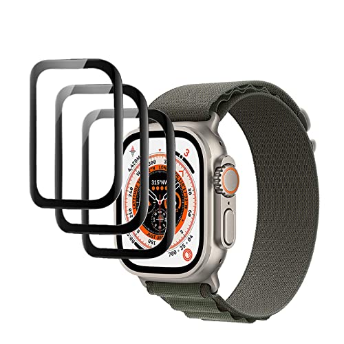 CHRINECY [3-Stück] Kompatibel mit Apple Watch Ultra 49mm Schutzfolie, 3D Gebogene Vollabdeckung Schutz Displayschutzfolie, Anti-Kratz, Wasserdicht, Soft HD, Anti-Öl, Ultrabeständig [49mm] von CHRINECY
