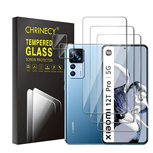 CHRINECY [5 Stück] 3 Stück Schutzfolie für Xiaomi 12T Pro 5G Schutzfolie + 2 Stück Kamera Displayschutzfolie, 9H Härte, Anti-Kratz, HD-Klar, Blasenfrei, Anti-Öl, Ultrabeständig von CHRINECY