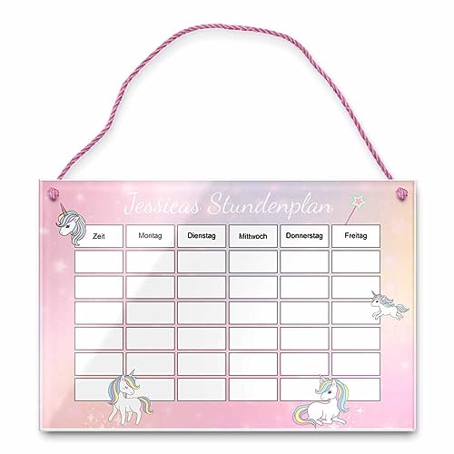 Abwischbarer Stundenplan mit Einhorn aus Acrylglas - individuell personalisierbar! - Einschulungsgeschenk für Mädchen - Schulkind Wochenplaner zum Aufhängen an der Wand von CHRISCK design