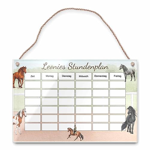 Acryl Glas Stundenplan mit Pferde Motiv zum Aufhängen - personalisierbar mit Namen & abwischbar! - hochwertiger Schulplaner - besonderes Geschenk Einschulung Mädchen von CHRISCK design