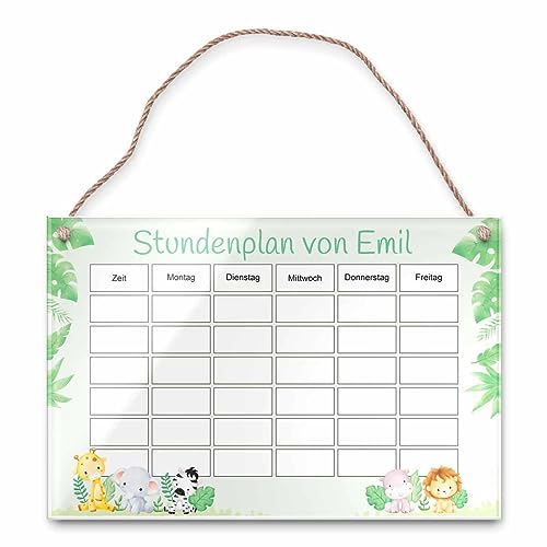 Individueller Stundenplan aus Acryl Glas mit Dschungel Tier Motiven - abwischbar & personalisiert! - Abenteuerlicher Wochenplaner zum Schulbeginn - Geschenk zur Einschulung von CHRISCK design
