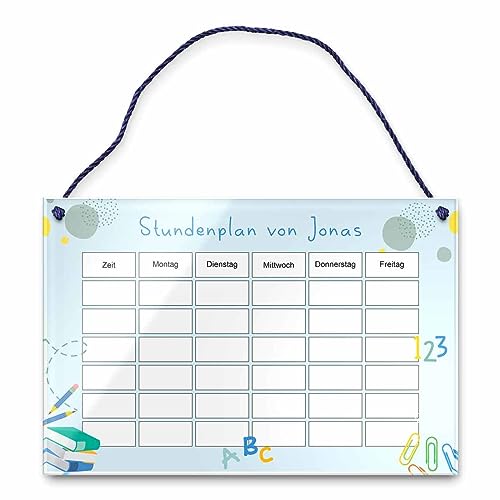 Personalisierter Wand Stundenplan zum Aufhängen - Schul Wochenplaner aus Acrylglas - abwischbar! Einschulungsgeschenk Junge & Mädchen - Planer zum Schulanfang von CHRISCK design
