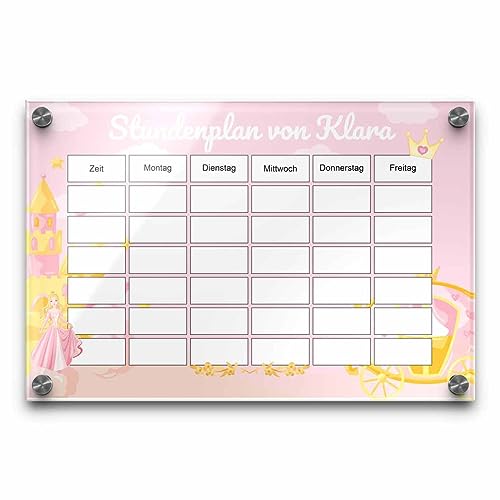 Prinzessinnen Stundenplan aus Acrylglas zum Aufhängen - personalisierbar & abwischbar! - Kinder Wochenplan für einen königlichen Schulanfang - Einschulung Mädchen Geschenk von CHRISCK design