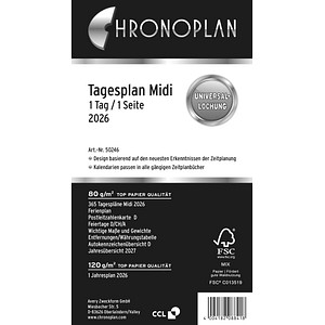 CHRONOPLAN Kalendereinlage 2026 Tagesplan Midi (9,6 x 17,2 cm) von CHRONOPLAN