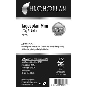 CHRONOPLAN Kalendereinlage 2026 Tagesplan Mini (7,9 x 12,5 cm) von CHRONOPLAN