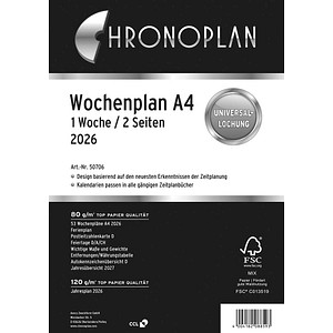 CHRONOPLAN Kalendereinlage 2026 Wochenplan A4 CHRONOPLAN Kalendereinlage 2026 Wochenplan A4 von CHRONOPLAN