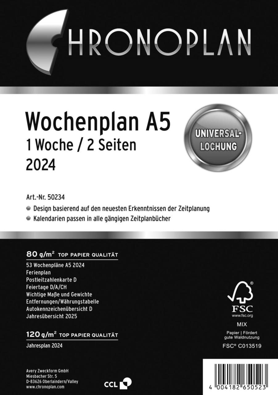 Wochenplan A5 2024 1W/2S Spal. von CHRONOPLAN