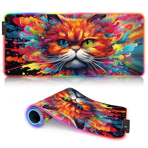 XXL Desk Pad Kitten Close Up RGB Mousemat XXL（35.4 x 15.7X 0.12 inches Oversized Mouse Pad Non-Slip Rubber Base with Stitched Edges 9 Static Colors and 3 Dynamic von CHTXD