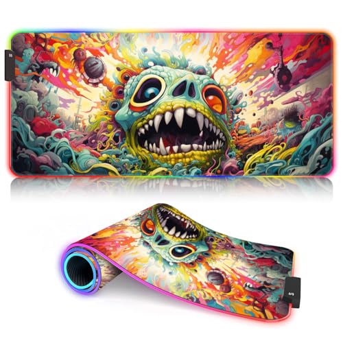 XXL Large Desk Pad Psychedelic Fantasy Color Art RGB Mouse Pad XXL（35.4 x 15.7X 0.12 inches Oversize Mouse Mat Gaming for Office and Gaming 9 Static Colors and 3 Dynamic von CHTXD