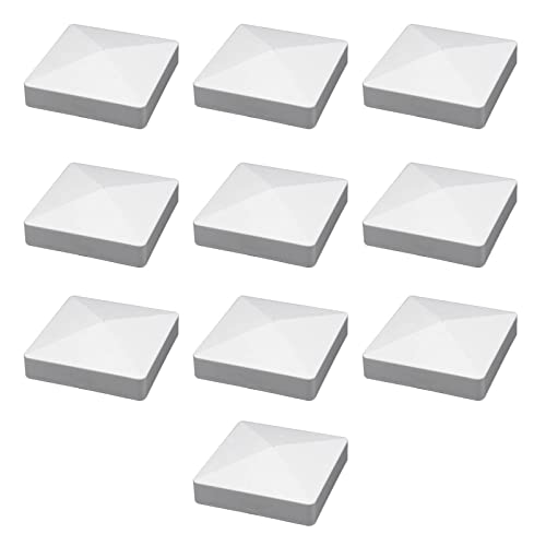 Zaunpfosten aus Metall, 10 Stück, Vinyl-Zaunpfostenkappen im Pyramidenstil, perfekt for 5 x 5 Zoll/4 x 4 Zoll große Vinyl-Zaunpfosten – weiße PVC-/Vinyl-Zaunpfostenkappe(4") von CHUDOU