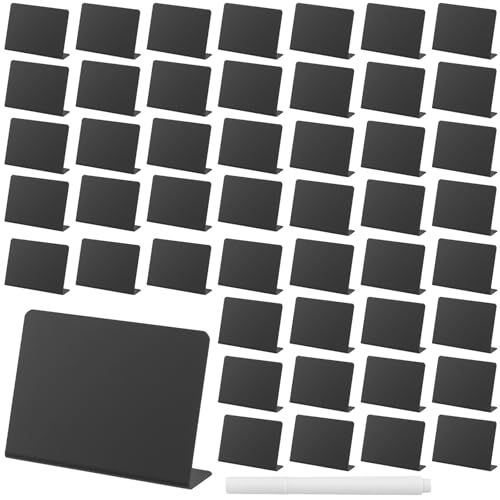 CHUENKUK 50 Stück Klein Kreidetafel, L Form Mini Kreidetafel Zum Beschriften, Plastik Klein Kreidetafel für Buffet, Bäckerei, Party, Hochzeit,Café von CHUENKUK