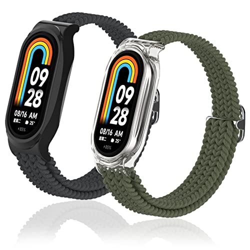 CHULN 2 Stück Nylon Armband Kompatibel mit Xiaomi Mi Band 8, Verstellbarer Elastisches Sport Ersatzarmbänder für Mi Band 8. von CHULN