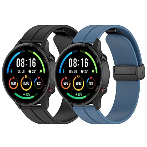 CHULN 2 Stücks Ersatzband für Xiaomi Mi Watch/Xiaomi Watch S1/Xiaomi Watch S1 Active/Xiaomi Mi Watch Color Sport, 22mm Magnetischer Faltschließe Silikon Ersatzarmband für Xiaomi Mi Watch Smartwatch. von CHULN