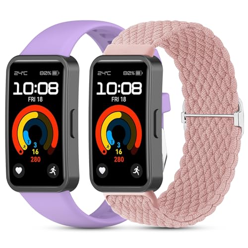 CHULN 2 Stücks Nylon Armband kompatibel mit Huawei Band 9/Huawei Band 8 Smartwatch, Einstellbar Wasserdicht Sport Silikon Ersatzarmbänder für Huawei Band 9/8. (No host) von CHULN
