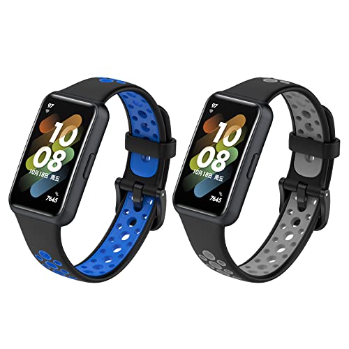 CHULN 2-teilige Armbänder für Huawei Band 7, Wasserdichtes und Kratzfestes Weiche Silikon Sportarmbänder kompatibel mit Huawei Band 7 von CHULN