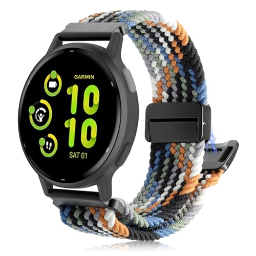 CHULN 20mm Armband Kompatibel mit Garmin Vivoactive 5/3/3 Music/Vivomove Trend/Venu Sq 2/2 music/Venu 2 Plus, Nylon Magnetisches Ersatz Armbänder für Garmin Vivoactive 5 SmartWatch. von CHULN