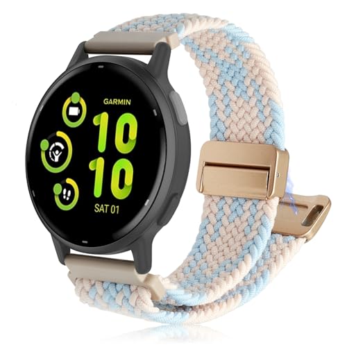 CHULN 20mm Armband Kompatibel mit Garmin Vivoactive 5/3/3 Music/Vivomove Trend/Venu Sq 2/2 music/Venu 2 Plus, Nylon Magnetisches Ersatz Armbänder für Garmin Vivoactive 5 SmartWatch. von CHULN