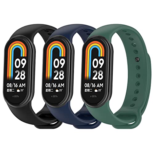 CHULN 3 Stücks Armband Kompatibel mit Xiaomi Mi Band 8, Sport Wasserdicht Verstellbares TPU Ersatzarmband für Xiaomi Mi Band 8. von CHULN