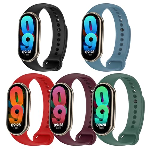 CHULN 5 Stücks Armband Kompatibel mit Xiaomi Mi Band 8, Verstellbares Wasserdicht Weiches Silikon Sport Armbänder für Xiaomi Mi Band 8. von CHULN